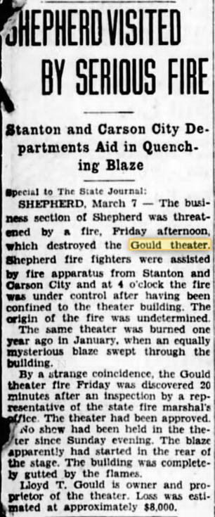 Gould Theater - March 7 1931 Another Fire At The Gould In Shepherd Nearby